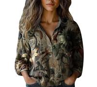 Camicia Donna Estiva Manica Camicetta in Lino Camicie da Donna in Cotone con Stampa,alla,con Bottoni,Casual,A Maniche Lunghe Trendy Lounge Cotone Baggy T Shirt Top (Bronze,L)