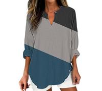 Camicia Donna Estiva Oversize Lunga Maniche Lunghe Womens Cotton Linen Tops for Women Spring Summer V Neck Roll Up 3/4 Sleeve T Shirts Plain Graphic Tees Camicia Estiva Donna Oversize (Blue L)