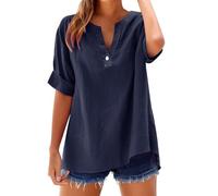 Camicia Donna in Cotone e Lino Scollo a V Leggera Comodo Blusa Elegante Taglie Forti Mare Casuale Camicetta in Lino Tinta Unita Curvy Moda Maglia Tees Oversize Traspirante Manica Corta T-Shirt Donna