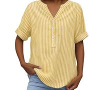 Camicia Donna in Lino Maniche Corte Oversize Leggera Camicette Corte Mare Estiva Scollo a V Camicie Elegante Curvy Tops Ampia E Traspirante Maglietta semplicità Coreana Spiaggia Moda