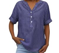 Camicia Donna in Lino Maniche Corte Oversize Leggera Camicette Corte Mare Estiva Scollo a V Camicie Elegante Curvy Tops Ampia E Traspirante Maglietta semplicità Coreana Spiaggia Moda