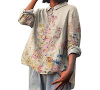 Camicia Donna Lino Cotone Comodo Estive Elegante Casual Camicie in Cotone Risvolto Primavera Leggero Oversize Maglietta Lavoro Tinta Unita Vintage Camicetta Traspirante Ufficio Moda Maglia Tees