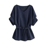 Camicia Donna Lino Cotone Elegante Casual Oversize Primavera Blusa Comodo Scollo a V Estive Leggero Maglietta Classica Moda Vintage Camicetta Tinta Unita Ufficio Manica Corta Camicia in Lino