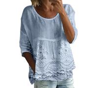 Camicia Donna Lino Cotone, Elegante Curvy Camicia in Lino 3/4 Maniche Lunga Scollo A V Bluse Stampa Floreale Leggera E Comoda Camicetta da Donna alla Moda Maglietta per Vacanze Estive da Spiaggia