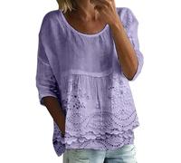 Camicia Donna Lino Cotone, Elegante Curvy Camicia in Lino 3/4 Maniche Lunga Scollo A V Bluse Stampa Floreale Leggera E Comoda Camicetta da Donna alla Moda Maglietta per Vacanze Estive da Spiaggia