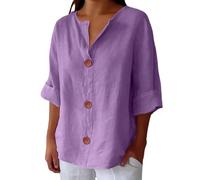 Camicia Donna Lino Cotone Elegante Curvy Estiva Camicette Tinta Unita con Bottoni Casual Blusa Manica Corta Scollo a V Maglietta di Lino Leggera Confortevole Traspirante Tshirts Tops Taglie Forti