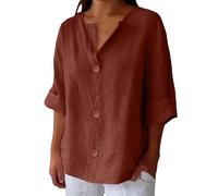 Camicia Donna Lino Cotone Elegante Curvy Estiva Camicette Tinta Unita con Bottoni Casual Blusa Manica Corta Scollo a V Maglietta di Lino Leggera Confortevole Traspirante Tshirts Tops Taglie Forti
