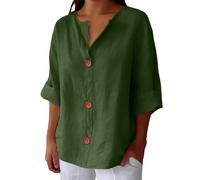 Camicia Donna Lino Cotone Elegante Curvy Estiva Camicette Tinta Unita con Bottoni Casual Blusa Manica Corta Scollo a V Maglietta di Lino Leggera Confortevole Traspirante Tshirts Tops Taglie Forti