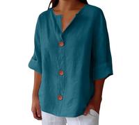 Camicia Donna Lino Cotone Elegante Curvy Estiva Camicette Tinta Unita con Bottoni Casual Blusa Manica Corta Scollo a V Maglietta di Lino Leggera Confortevole Traspirante Tshirts Tops Taglie Forti