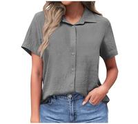 Camicia Donna Lino Cotone Estive, Camicetta da Donna a Maniche Corte Casual Camicette Donne Comodo Collo Patta Canotta Elegante Blusa Top Tinta Unita Chic Larga Versatile Camicie per Lavoro, Festa