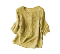 Camicia Donna Lino Cotone Maniche Tre Quarti Camicia Estiva Elegante Curvy Stampa Floreale Maglietta Vintage Boho Blusa Casual Leggera Taglie Forti Camicette Da Spiaggia Fantasia Oversize Offerte 2025