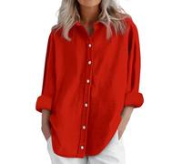 Camicia Donna Lino Curvy Camicie Leggera Taglie Camicie Casual da Donna in Lino, a Maniche Lunghe,Top,Camicette Casual, Larghe T Shirt da Baseball per Le Donne a Maniche (Red,S)