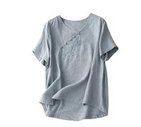 Camicia Donna Lino, Donna a Maniche Corte Carine con Scollo a O e Bottoni Classico Camicia Camicetta Elegante Estiva Classico Tinta Unita semplicità Top Ampia Donna Curvy Camicia Estate e Traspirante