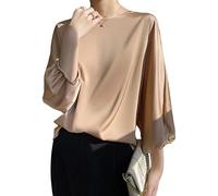 Camicia Donna Manica Lunga, Camicetta da Donna in Raso di Seta Estiva Moda Tinta Unita Girocollo Pullover Camicie Top Elegante Sciolto 3/4 Manica A Lanterna Tunica Top Casual Formale da Festa Camice