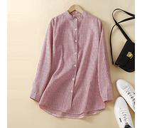 Camicia Donna Manica Lunga, Top Casual da Donna Camicie Camicetta Colletto alla Coreana A Righe di Moda Camicie di Base Camicie A Maniche Lunghe in Lino di Cotone con Bottoni Sciolti Camicette da La