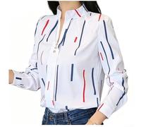 Camicia Donna Maniche Lunghe, Collo Alto, Rigata Camicia Donna(Multi-Stripe Color M)