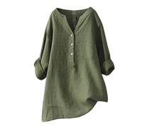 Camicia Donna Oversize Cotone e Lino Elegante Manica Lunga Blusa Causal Chic Estiva Taglie Forti Camicia Tinta Unita Scollo a V per la Primavera e L'Estate Leggera Confortevole e Traspirante