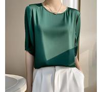 Camicia Donna,Signore Eleganti Top Di Seta Girocollo Camicie Estive Manica Media Camicetta Elegante Top In Raso Tunica Top Sexy Cami Top Canotte Sottili Magliette Per Ragazze Donne, Verde Scuro, Xxl