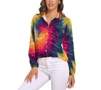 Camicia Donna, Tie-Dye Psichedelico Scollo A V Camicia con Maniche Lunga E Colletto A Revers in Colori Misti Leggera Comoda per L'Estate Camicetta da Donna alla Moda Stile Hippie Camicetta Spiaggia