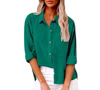 Camicia Donne Cotone Lino Casual Elegante Curvy Camicette in Lino T-Shirt con Maniche Lunga e Colletto a Revers in Tinta Unita Maglietta Leggera e Comoda per L'Estate Camicetta alla Moda da Spiaggia