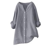 Camicia Donne Cotone Lunga Casual Elegante Curvy Camicette in Cotone Lino T-Shirt con Maniche Lunga Scollo a V in Tinta Unita Maglietta Leggera e Comoda per L'Estate Camicetta alla Moda da Spiaggia