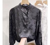 Camicia Donne Stampa Floreale Bluse Top Collo Alti A Bottone Sottile Elegante