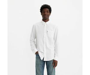 Camicia dritta con taschino in cotone e lino Bianco M Tinta unita