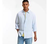 Camicia dritta in lino, maniche lunghe Blu XXL A righe