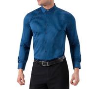 Camicia elastica da lavoro, da uomo, alla moda, a righe, a maniche lunghe, elasticizzata, per il tempo libero, senza pieghe, per gli affari, classica, per tutti i giorni, XS-3XL, Blu, S
