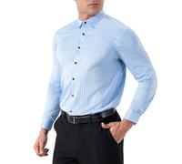 Camicia elastica da lavoro, da uomo, alla moda, a righe, a maniche lunghe, elasticizzata, per il tempo libero, senza pieghe, per gli affari, classica, per tutti i giorni, XS-3XL, Azzurro, XL