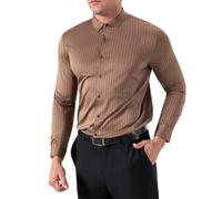 Camicia elastica da lavoro, da uomo, alla moda, a righe, a maniche lunghe, elasticizzata, per il tempo libero, senza pieghe, per gli affari, classica, per tutti i giorni, XS-3XL, cachi, 3XL