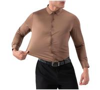 Camicia elastica da lavoro da uomo, alla moda, tinta unita, a maniche lunghe, con risvolto, per il tempo libero, senza pieghe, classica per tutti i giorni, cachi, XXL