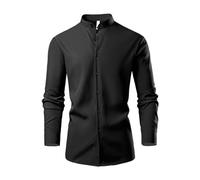 Camicia elasticizzata da uomo senza colletto, maglietta muscolare a maniche lunghe, da lavoro, slim fit, per il tempo libero, da spiaggia, da uomo, atletica, sottile, O nero., XL