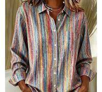 Camicia elegante a maniche lunghe con bottoni e stampa a righe, edizione speciale per donna. Colletto classico, adatta per l'ufficio, il pendolarismo o eventi formali, abbigliamento da ufficio, casual