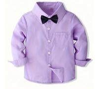 Camicia elegante bianca con collo a bavero e manica lunga per ragazzi pre-adolescenti, con papillon, top classico per feste, matrimoni, regali per le vacanze 6Y,8Y,10Y,4Y,5Y,14Y,12YColore unicoPoliest