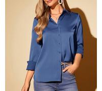 Camicia elegante da donna a maniche lunghe, colletto in acetato di seta tinta unita, bluse eleganti estive per signore L,M,S,XL,XS,XXL,XXS,XXXL,XXXXLColore unicoTessuto intrecciato