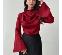 Camicia elegante da donna a maniche lunghe / Top lucido / Camicia in raso di seta sintetica / Camicia da pendolare / Blusa marrone / Abbigliamento da ufficio/lavoro / Look per Capodanno / Camicia stil