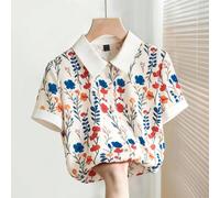 Camicia elegante da donna con stampa a rami, manica corta, colletto, smanicata, adatta per l'estate, outfit da spiaggia, casual, elegante, tempo libero, vacanza, pendolarismo, ufficio, sociale/lavoro,