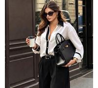 Camicia elegante da donna ELVA con blocchi di colore, casual e versatile per l'autunno, adatta per pendolarismo, ufficio, colloqui di lavoro, outfit per il ritorno a scuola, San Valentino e spiaggia, 