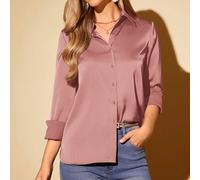 Camicia elegante da donna in satin di acetato a tinta unita con bottoni sul davanti e maniche lunghe, bluse eleganti estive per signore L,M,S,XL,XS,XXL,XXS,XXXL,XXXXLColore unicoTessuto intrecciato