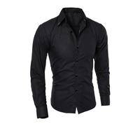 Camicia Elegante da Uomo a Maniche Lunghe con Risvolto e Bottoni Camicie Slim da Lavoro Professionali da Lavoro per Feste Formali Top Camicie Casual da Uomo-Nero-M