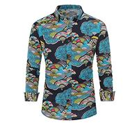 Camicia Elegante da Uomo Shirt Elegante a Maniche Lunghe in Lino Stampato Camicia Casual Fantasia Floreale Tops Pattern Unico cs1 L