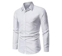 Camicia Elegante da Uomo Stampata a Pois Camicie Eleganti a Maniche Lunghe da Lavoro Camicie Casual Slim Fit alla Moda