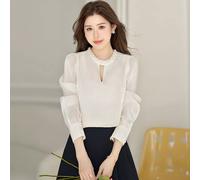 Camicia Elegante Donna Collo Perle Maniche Trasparenti Chic Ufficio CF67244