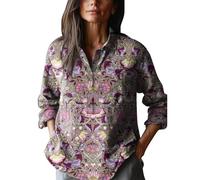 Camicia Elegante Donna Lino Camicia Donna Estiva Women's Retro Art Print Casual Long Sleeve Comfortable Cotton Shirt Trendy Lounge Cotone Baggy T Shirt Top (Purple,S)