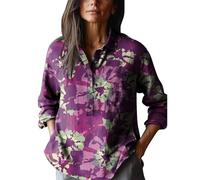 Camicia Elegante Donna Lino Camicia Donna Estiva Women's Retro Art Print Casual Long Sleeve Comfortable Cotton Shirt Trendy Lounge Cotone Baggy T Shirt Top (Green,XXL)