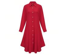 Camicia elegante rossa casual e lunga da donna, adatta per la primavera L,M,S,XL,XXLTessuto intrecciato