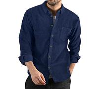 Camicia Elegante Uomo, Camicie Uomo, Camicie di Velluto A Coste Autunno Inverno Camicie Leggere con Bottoni A Tinta Unita Casual A Maniche Lunghe (Dark Blue M)