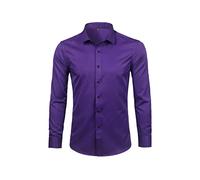 Camicia Elegante Viola da Uomo Slim Fit Manica Lunga Non Stirabile Camicia Formale da Uomo