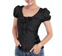 Camicia estiva 2026 Camicetta casual a maniche corte da donna in estate con dettaglio di volo in stile francese Top per abbigliamento da festa quotidiano, Nero , S